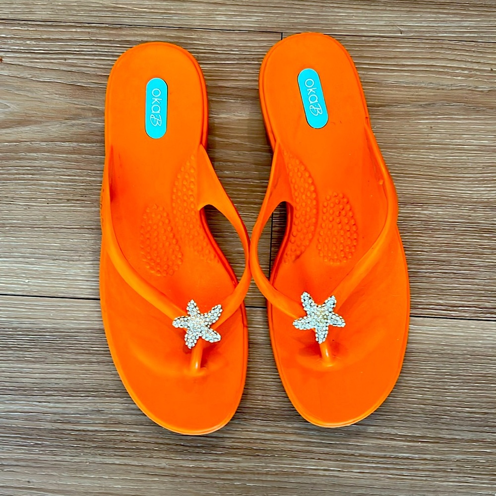 Oka b orange sandals with rhinestone star embellishment